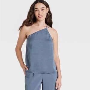 a new day Dark Blue One-Shoulder Tank Top.